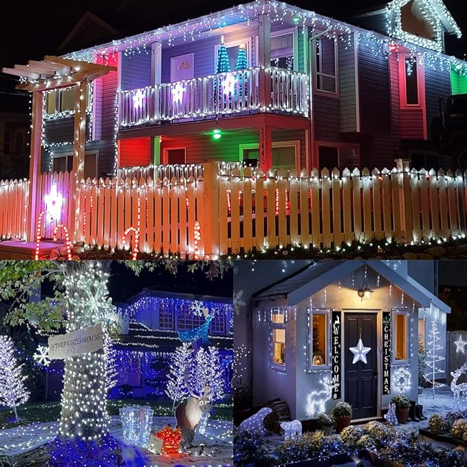 YEGUO 66ft 200 LED White String Lights Outdoor Waterproof, Green Wire Christmas Lights Indoor, 8 Modes Twinkle Tree Lights Plug in with Memory Timer