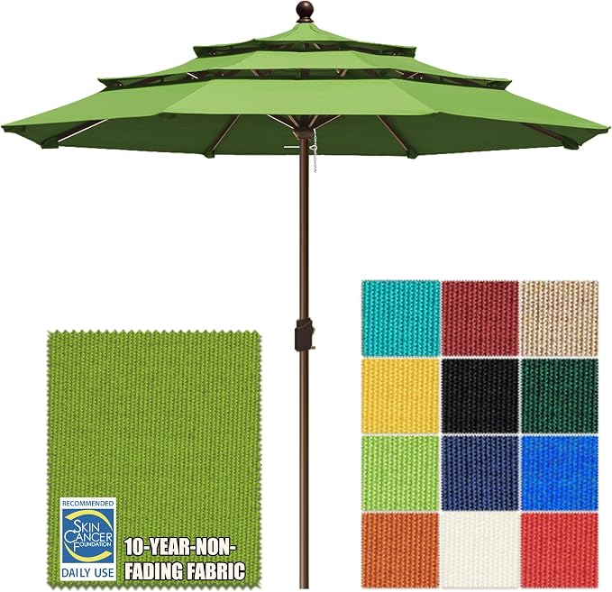 EliteShade USA 10-Year-Non-Fading 10ft 3-Tier Market Patio Umbrella, Commercial Grade Outdoor Table Umbrella with Crank Open, Windproof & UPF 50+ UV Protection, Heavy Duty Ventilation for Garden, Deck, Pool, Backyard, Beach & Bistro, No Tilt, Ginkgo