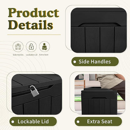 Devoko 31 Gallon Waterproof Outdoor Storage Box Resin Deck Box Lockable and UV Resistant for Patio Furniture,Garden Tools (Black)