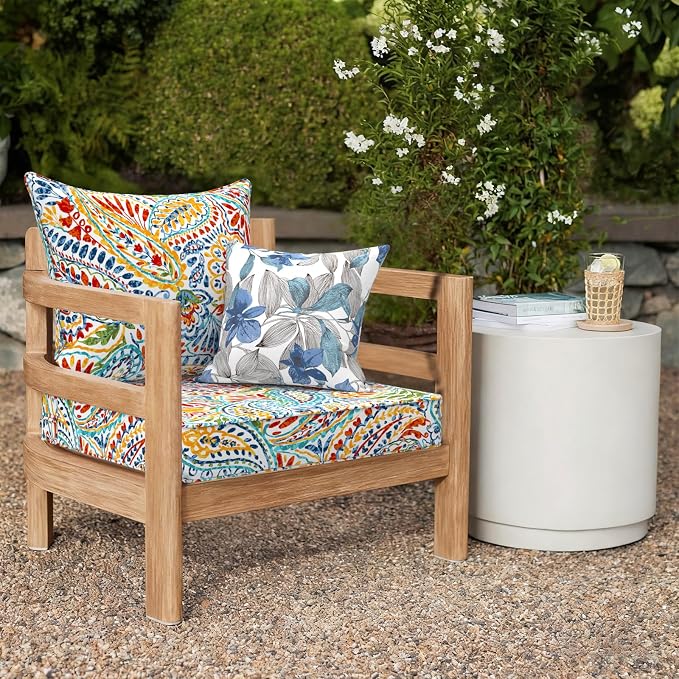 DYTXIII Outdoor Deep Seat Cushion Set, Water Repellent 24"x24" Patio Thick Cushions Replacement with Seat & Back Pillow for Patio Sofa, Wicker Chair, Couch - Paisley Multi