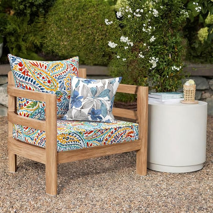DYTXIII Outdoor Deep Seat Cushion Set, Water Repellent 24"x24" Patio Thick Cushions Replacement with Seat & Back Pillow for Patio Sofa, Wicker Chair, Couch - Paisley Multi
