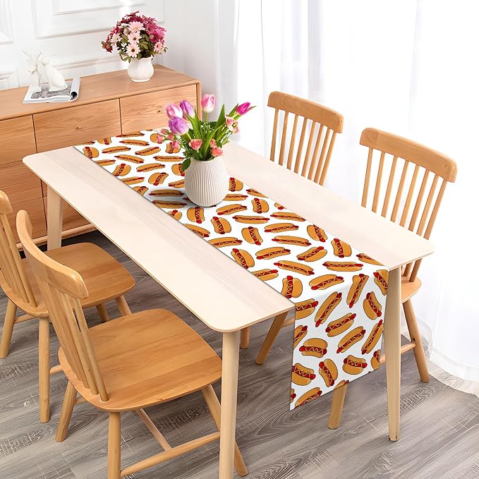 Vohado Hot Dog Table Runner Hot Dog Birthday Party Decoration Sausage Food BBQ Dining Room Home Kitchen Island Decor