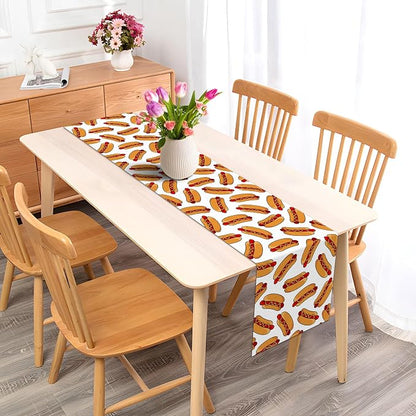 Vohado Hot Dog Table Runner Hot Dog Birthday Party Decoration Sausage Food BBQ Dining Room Home Kitchen Island Decor