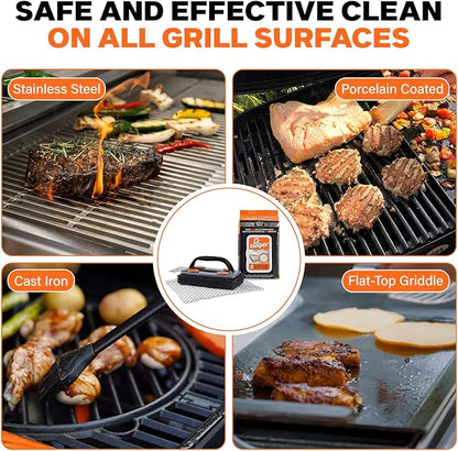 Proud Grill Q-Swiper Grill Cleaner Set - Bristle & Wire-Free Brush with Scraper & 80 Moist Wipes - BBQ Smoker Cleaner Kit, Safe for Outdoor Griddle Grates, Grease & Grime Remover, BBQ Gift for Men