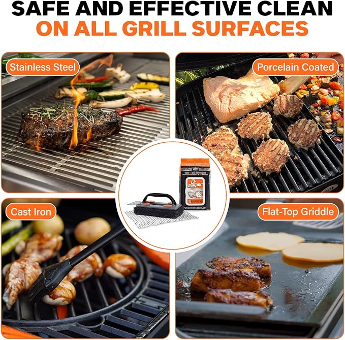 Proud Grill Q-Swiper BBQ Grill Cleaner Gift Bundle - 1 pc Bristle-Free Brush, 65 Moist Cleaning Wipes, 2 pcs Reusable Cloths - Safe Cleaner for Outdoor, Flat Top, Smoker, Griddle & Grates, BBQ Tools