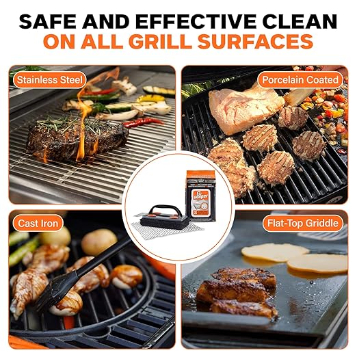 Proud Grill Q-Swiper BBQ Grill Cleaner Set - 1 Grill Brush with Scraper and 25 BBQ Grill Cleaning Wipes, Bristle-Free & Wire-Less, Safe Way to Remove Grease and Grime, Ideal Mens Birthday Gifts