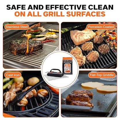 Proud Grill Q-Swiper BBQ Grill Cleaner Set - 1 Grill Brush with Scraper and 25 BBQ Grill Cleaning Wipes, Bristle-Free & Wire-Less, Safe Way to Remove Grease and Grime, Ideal Mens Birthday Gifts