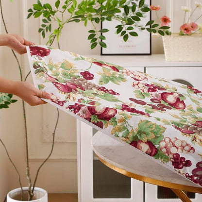Walrus Round Vinyl Fitted Tablecloth with Flannel Backing Elastic Edge Design Table Cover Waterproof Oil-Proof PVC Table Cloth Stain-Resistant Best for 45"-56" Round