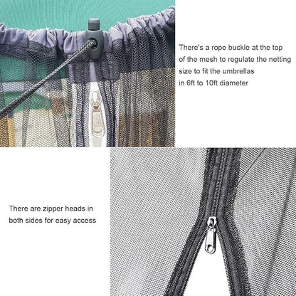 Mosquito Neting for 15FT Double-Sided Patio Umbrella Sunbrella Neting Double Zipper Water Pipe Bottom Used and for Patio Gazebo pop up canopy10x10 Interchangeable (Black 15ft)