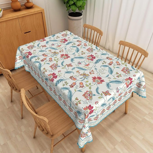 Flower Tablecloth Waterproof Polyester Spring Summer Table Cloth for Kitchen Dinning Table Decor Vintage Boho Washable Seasonal Tables Cover for Indoor Outdoor Restaurant Home 60x84 Inch