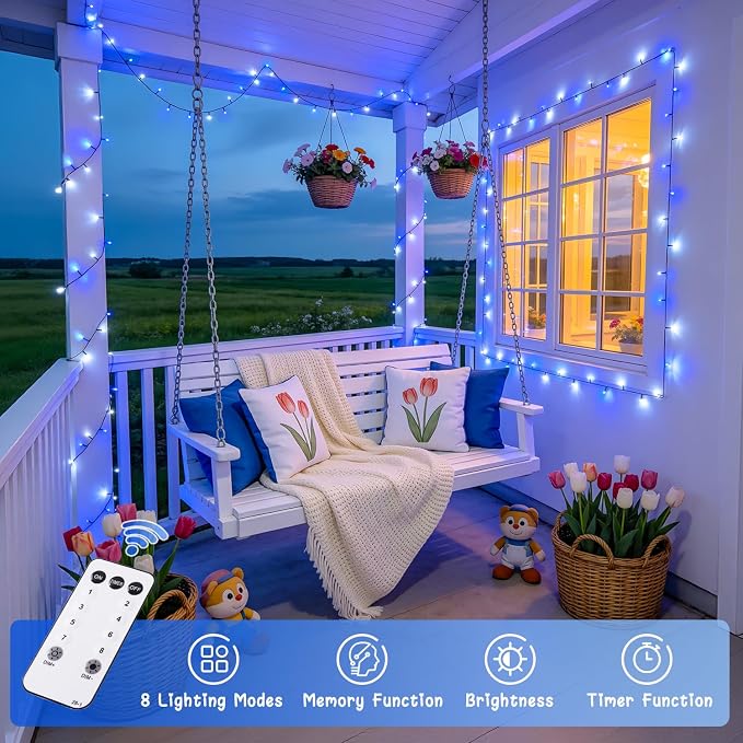 JMEXSUSS 500 LED Blue and White Christmas Lights with Remote Plug in | 173ft 8 Modes LED Christmas Lights Indoor, Waterproof Christmas Twinkle Lights for Tree Holiday Xmas Decorations
