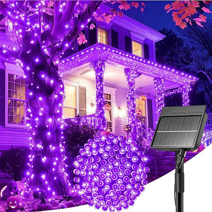 Minetom Solar Halloween Lights Outdoor, 40FT 100 LED Halloween String Light | Halloween Decoration Outdoor with 8 Modes, Black Wire, Waterproof Solar String Lights for Outside Tree Yard Party, Purple