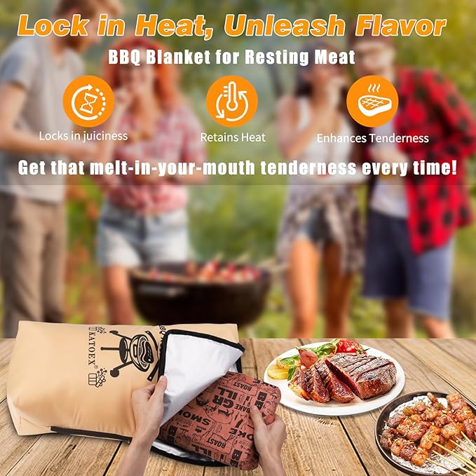 BBQ Blanket for Resting Meat, Smoking Meat Insulated Bag for Large Brisket/Turkey/Men Gifts, Upgrade Grilling Meat Insulated Resting Bag Made of Washable Oxford Cloth - Easy to Clean