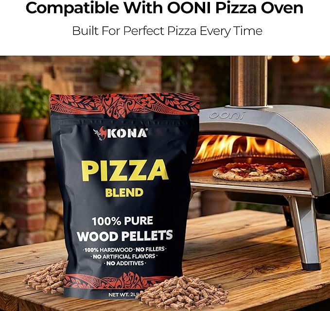 Kona Wood Pellets Pizza Blend, Intended for Ooni & Big Horn Pellet Pizza Ovens, 2lb Resealable Bag