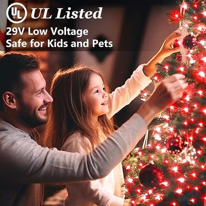 Christmas Tree String Lights Green Wire 75FT 300 LED Red | Dimmable, 12 Light Styles, Memory Timer, Waterproof, 29V Safe Low Voltage, Diamond-Faceted LED, Energy Efficiency