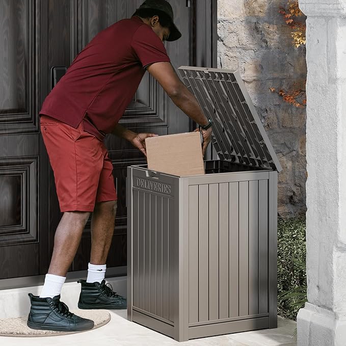 LHBGO Package Delivery Box for Outside, 48 Gallon Storage with Lockable Secure, Large Double Wall Resin Outdoor Package Delivery Waterproof Deck