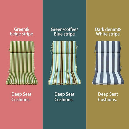 Indoor Outdoor High Back Dining Chair Cushions Replacement Patio Seat Cushion Fade Resistance, Set of 2, Green/Coffee/Blue Stripe