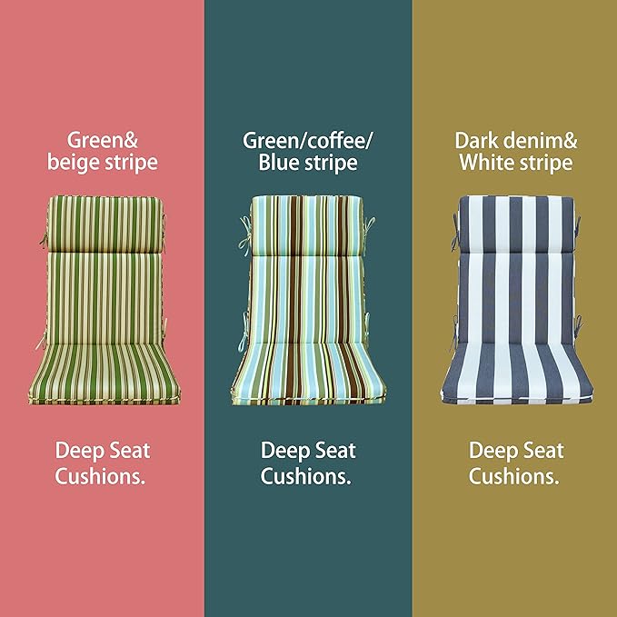Indoor Outdoor High Back Chair Cushions Replacement Patio Chair Seat Cushions Set of 4 Green/Coffee/Blue Stripe