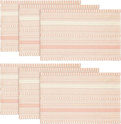 Artoid Mode Pink Farmhouse Woven Braided Stripe Placemats Set of 6,12x18 Inch Seasonal Holiday Table Mats Party Kitchen Dining Decoration