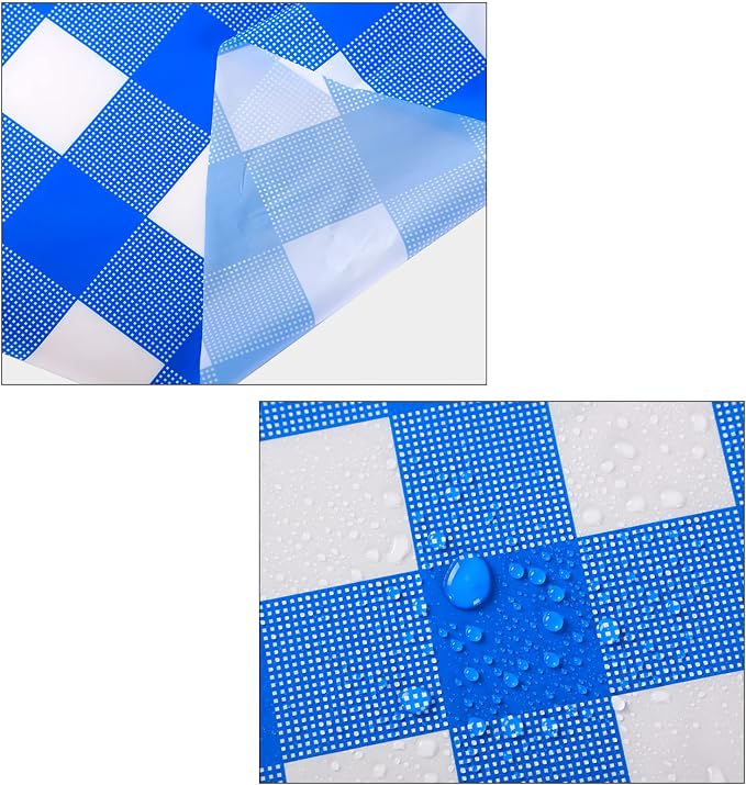 Disposable Checkered Tablecloth Round Plastic Buffalo Plaid Table Cloth 84'' Gingham Tablecover for Picnic Camping BBQ Graduation Party (Blue and White, 3 Pieces)