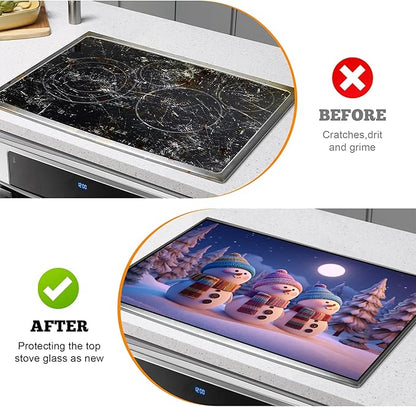 Christmas Multi-Design Stove Cover for Glass/Electric Stoves - 3-in-1 Heat-Resistant Protector Mat, Non-Slip Drying Rack 28"x20"
