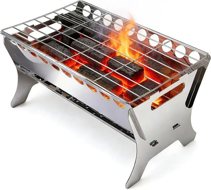 Portable Charcoal Grill, 17" All-Stainless Steel Detachable BBQ Grill, Small Charcoal Stove with Perforated Bottom Vents & Ash Tray, Disassembled Camping Grill