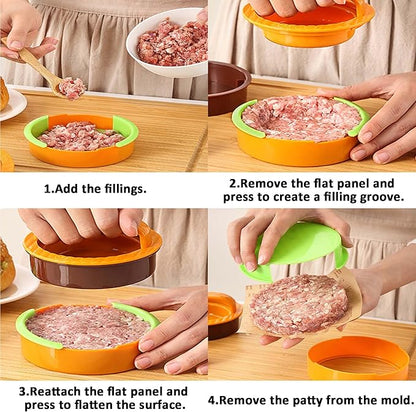 2 Pack 3-in-1 Non-Stick Hamburger Patty Maker, Burger Press for Stuffed Burgers, Beef & Veggie Patties, Kitchen Tool for Barbecue & Grilling