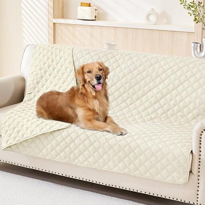 Smiry Waterproof Reversible Pet Couch Covers for Dogs | Pet Friendly, Soft Fabric, Washable Sofa Furniture Protector for Dogs Cat Kids, Checkered (52"x82", Beige/Beige)