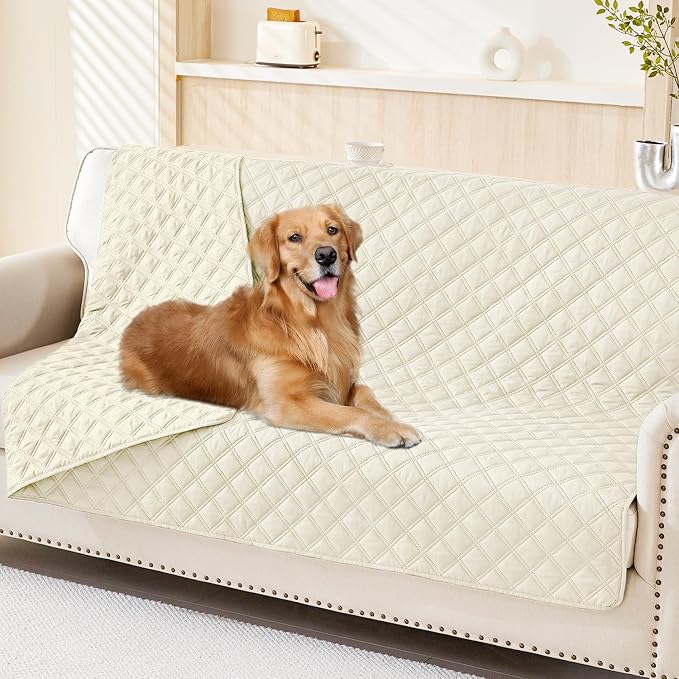 Smiry Waterproof Reversible Pet Couch Covers for Dogs | Pet Friendly, Soft Fabric, Washable Sofa Furniture Protector for Dogs Cat Kids, Checkered (68"x82", Beige/Beige)