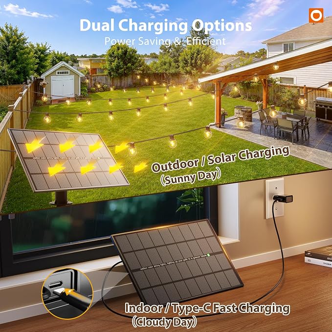 addlon 198FT Solar String Lights Outdoor, Waterproof, USB Charging | Dimmable, 3 Light Modes, Remote, 60+4 LED Bulbs, Easy Install, Ideal for Large Backyard, Garden, Wedding, Party, Camping