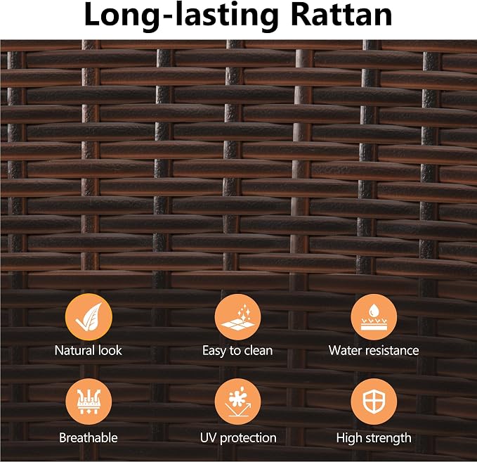 RoyalCraft 5 Piece Patio Wicker Dining Sets for 4, Water-Resistant Rattan Outdoor Dining Table and 4 Chairs with Wood Table Top, Conversation Set for Deck, Garden, Backyard, Removable Cushions, Brown
