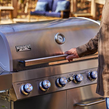 Monument Grills 6 Burner 640 sq.in. Stainless Steel Propane Gas Grill with a Rotisserie Kit, a Side Burner, a Built-In Thermometer, Large Cabinet Style Grill