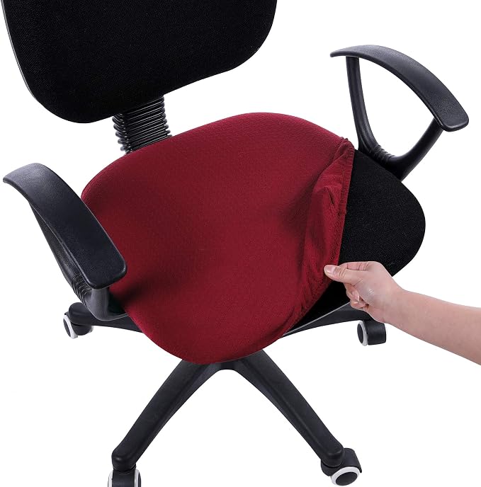 Smiry Office Computer Chair Seat Covers for Desk, Anti-dust Protector | Stretch Jacquard Removable Washable Desk Chair Seat Cushion Protectors, Wine Red