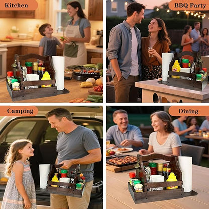 Grill Caddy for Outdoor Grill, BBQ Caddy with Paper Towel Holder and Beer Bottle Opener, Essential for Camping, Picnic Condiment and Kitchen Organizer, Gifts for Men and Women, Grilling Lovers
