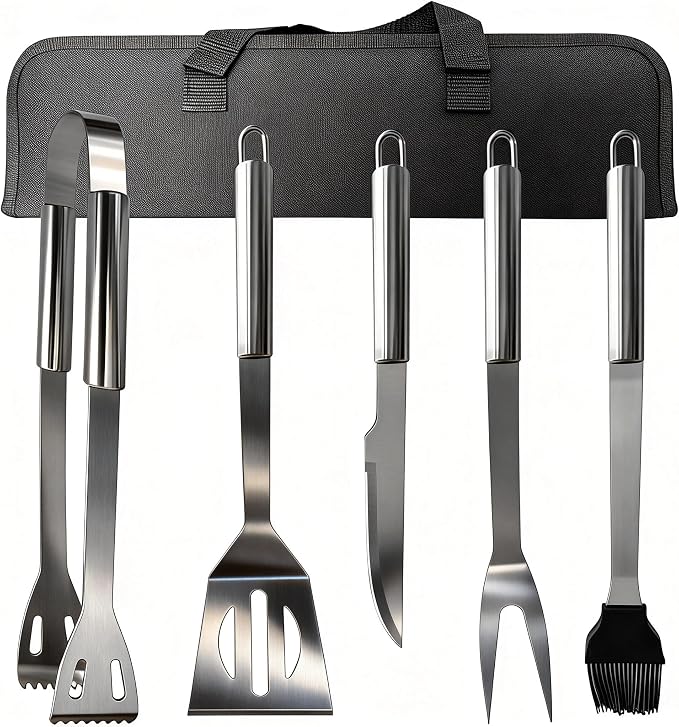 Small Travel 5-Piece 304 Stainless Steel Grill Tool Set with Storage Case – BBQ Grilling Accessories, Ideal Gift for Men & Cooking Lovers
