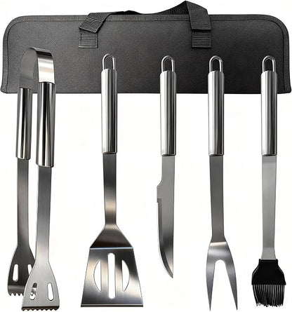 Small Travel 5-Piece 304 Stainless Steel Grill Tool Set with Storage Case – BBQ Grilling Accessories, Ideal Gift for Men & Cooking Lovers