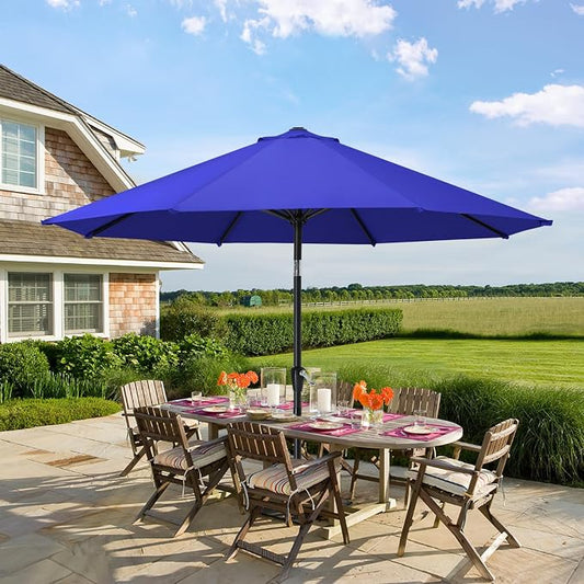 MASTERCANOPY 9ft Patio Umbrella with Tilt & Crank, Blue | 8 sturdy ribs;UV/water resistant;Vent;easy setup;for garden/deck/backyard/pool