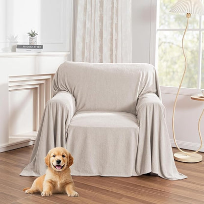 MYSKY HOME Couch Cover Sofa Covers for 1 Cushion Couch Dog Couch Cover Protector for Sectional Sofa Covers Couch Protector Modern Sofa Towel for Living Room, 71" x 91", Oat