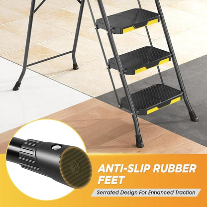 KINGRACK Step Ladder, Sturdy Steel Step Stool with Anti-Slip Wide Pedals, Handrail, Safe-Lock Design, 800lbs Folding Portable Ladder for Multi-Purpose, Home, Kitchen (6-Step with Tool Platform)