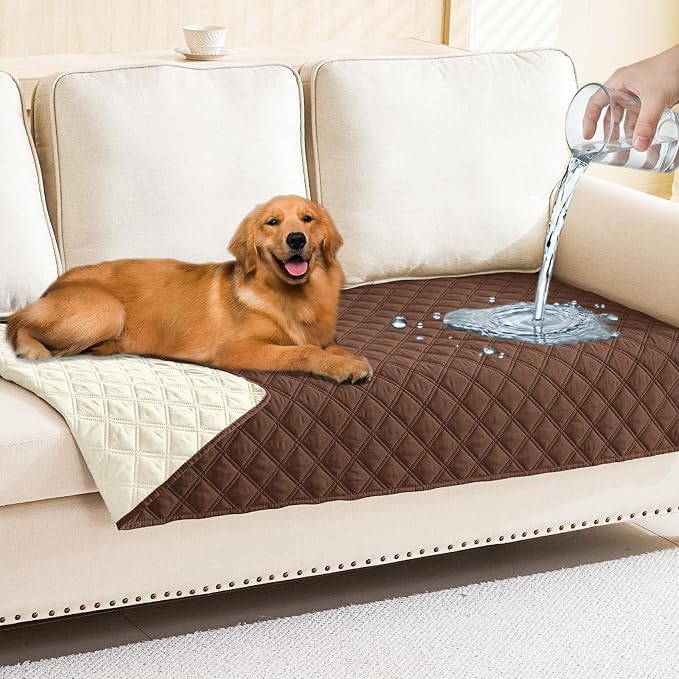 Smiry Waterproof Reversible Pet Couch Covers for Dogs | Pet Friendly, Soft Fabric, Washable Sofa Furniture Protector for Dogs Cat Kids, Checkered (30"x70", Brown/Beige)