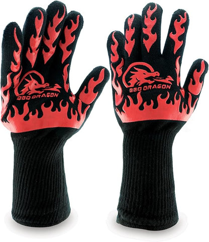 BBQ Dragon Heat Resistant Gloves - High Heat Gloves for Cooking, BBQ, Grilling, and Baking - Non-Slip Oven Gloves & Heat Proof Gloves - Certified Heat Gloves for Outdoor Grill & Kitchen Safety