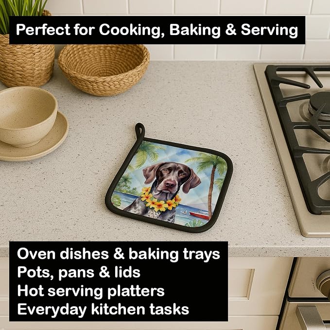 Caroline's Treasures German Shorthaired Pointer Luau Pair of Pot Holders Kitchen Heat Resistant Pot Holders Sets Oven Hot Pads for Cooking Baking BBQ, 7 1/2 x 7 1/2