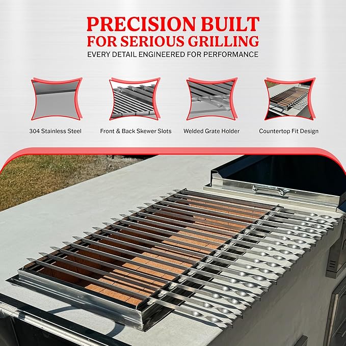 Stone Series Built-In Charcoal Grill for Outdoor Kitchen Islands, 14-Gauge Stainless Steel Shish Kabob Mangal Skewer Grill, Made in USA, Heavy-Duty Outdoor BBQ Grill (36 Inch)
