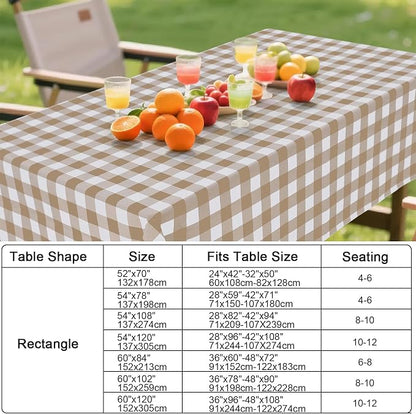 Smiry Oval Table Cloth, Vinyl Tablecloths with Flannel Backing, 60"x84" | Waterproof Picnic Table Cloth, Wipeable Buffalo Plaid Table Cover for Indoor and Outdoor (Khaki & White)