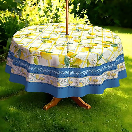Outdoor Tablecloth with Umbrella Hole Elegant Zipper Patio Table Cloth for Outdoor Patio Garden Yard Decor