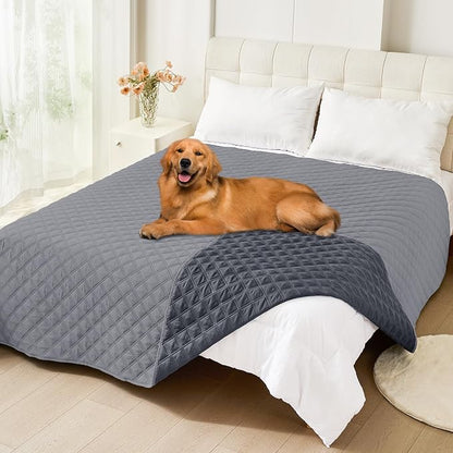 Smiry Waterproof Reversible Dog Bed Cover Pet Blanket | Pet Friendly, Soft Fabric, Washable Dog Blanket for Furniture Bed Couch Sofa, Checkered (82"x82", Grey/Dark Grey)