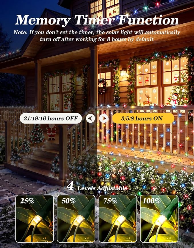 10x10FT Solar Christmas Net Lights Outdoor Waterproof with Remote | 240LED 8 Modes Solar & USB Powered Mesh Lights with Green Wire for Gazebo, Bush, Garden Shrubs, Lawn, Patio Decor, Multicolor