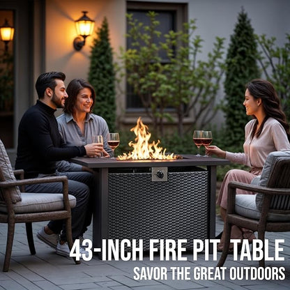 Propane Fire Pit Table – Rectangle 43 Inch Outdoor Firepit for Patio, Balcony, and Garden – Versatile Gas Fire Pit with Lava Rock & Table Lid