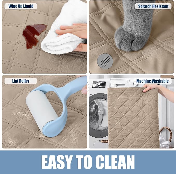 Smiry Waterproof Reversible Pet Couch Covers for Dogs | Pet Friendly, Soft Fabric, Washable Sofa Furniture Protector for Dogs Cat Kids, Checkered (40"x70", Taupe/Taupe)