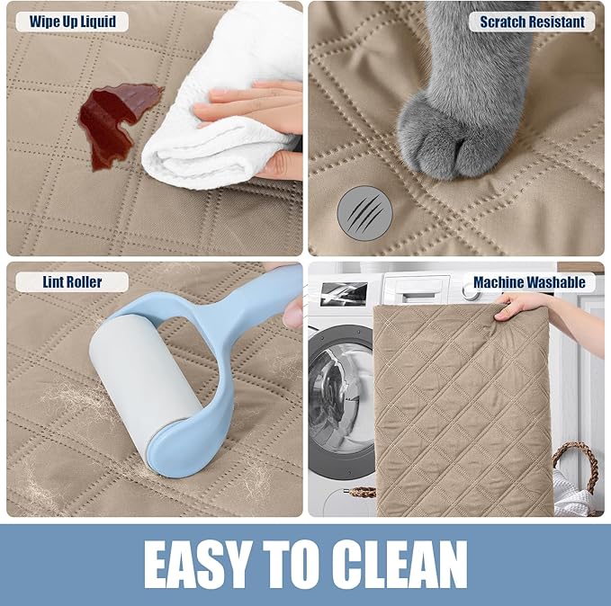 Smiry Waterproof Reversible Pet Couch Covers for Dogs | Pet Friendly, Soft Fabric, Washable Sofa Furniture Protector for Dogs Cat Kids, Checkered (30"x80", Taupe/Beige)
